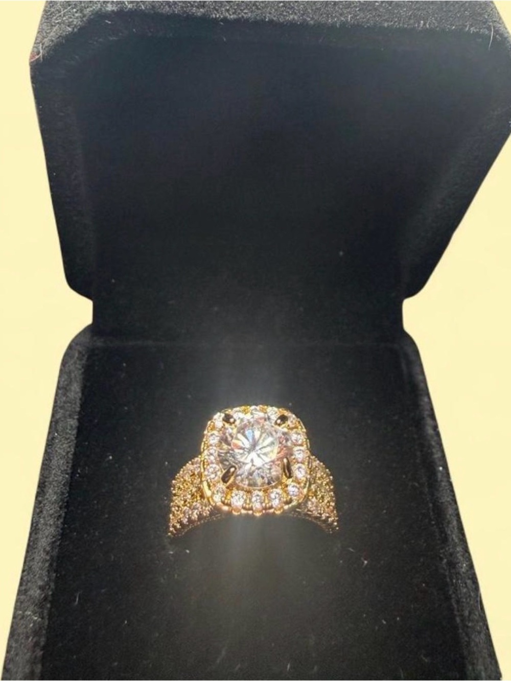 Gold Halo Round-Center Ring with Pavé Band - Women Jewelry